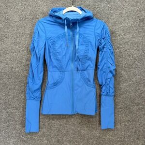 Lululemon Dance Studio Jacket Women 4 Blue Ruched Hood Full Zip Activewear Yoga